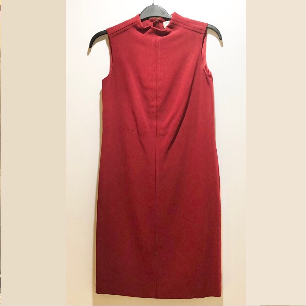 BNWT PORTS 1961 BURGUNDY MOCK NECK CREPE MIDI SHIFT DRESS